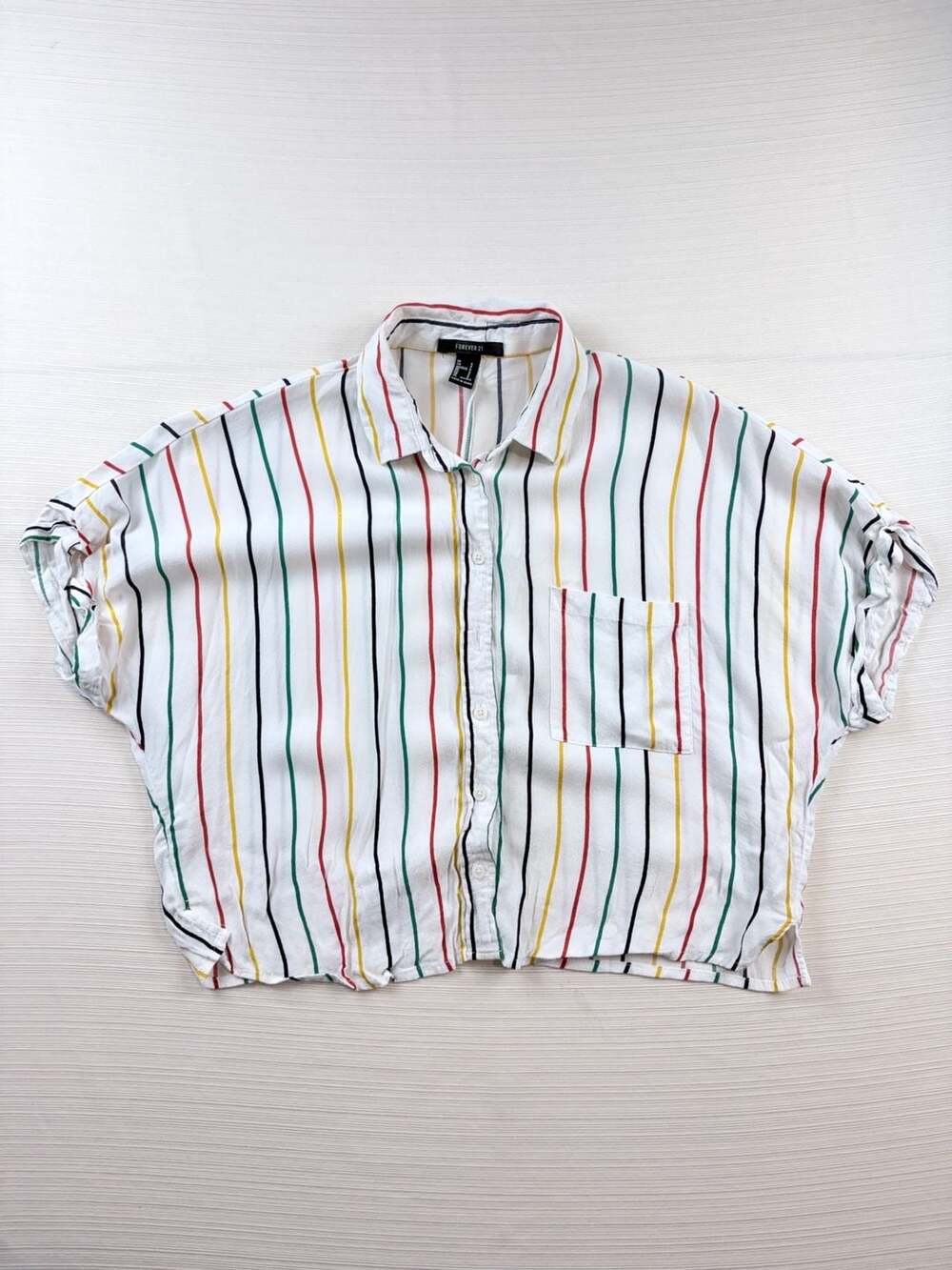 Forever 21 Multicolor Striped Button Down Crop Shirt